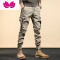 七斓美式复古卡其工装裤男潮牌修身小脚束脚裤战术裤九分休闲裤子