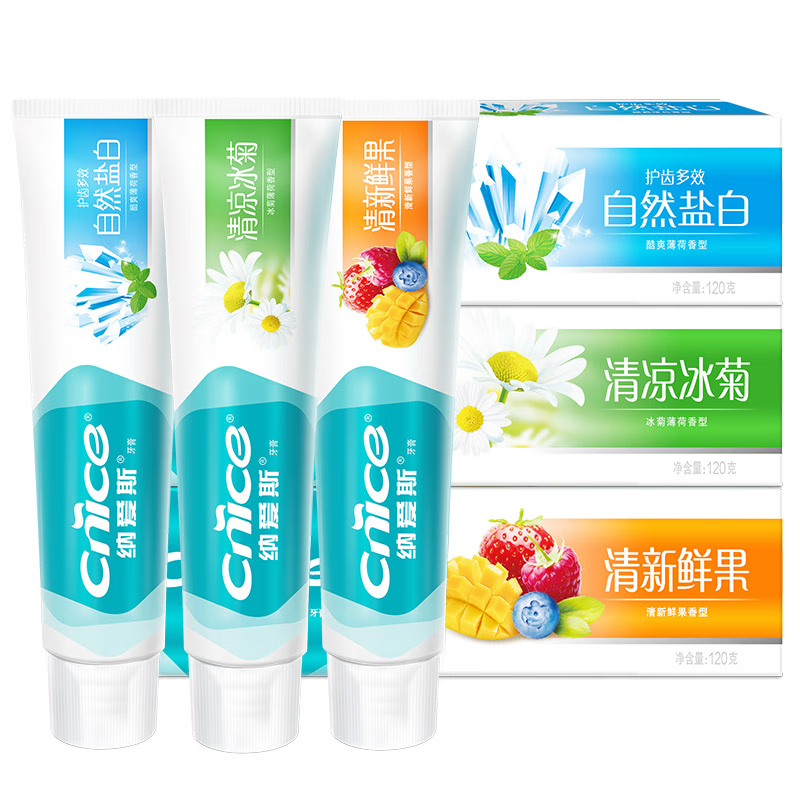 纳爱斯多效护龈劲爽纳爱斯牙膏清凉冰菊120g+自然盐白120g