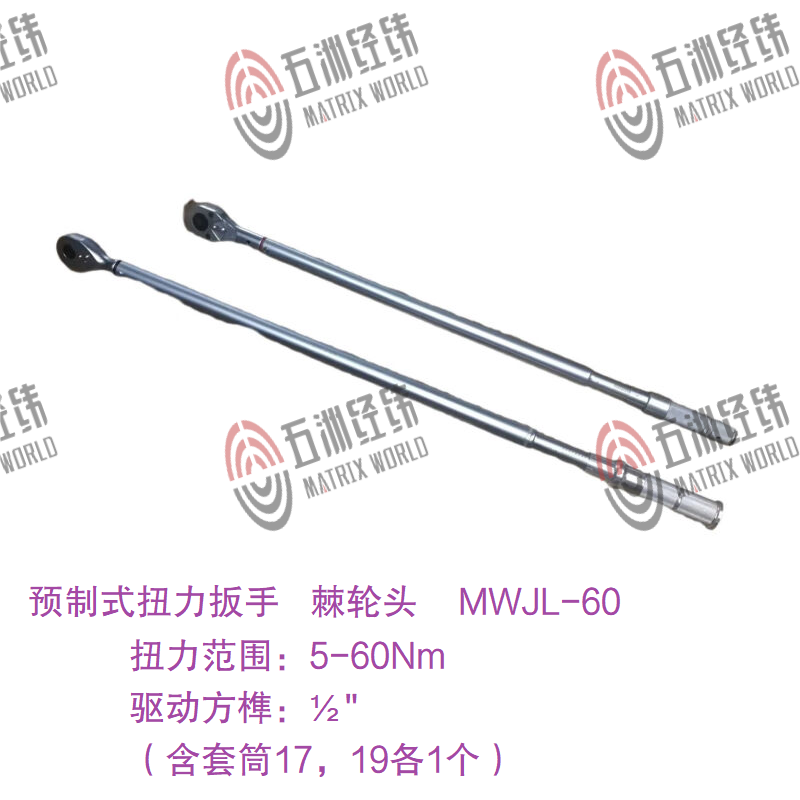 五洲经纬MWJL-60 预制式扭力扳手 棘轮头5-60Nm,1/2高清大图