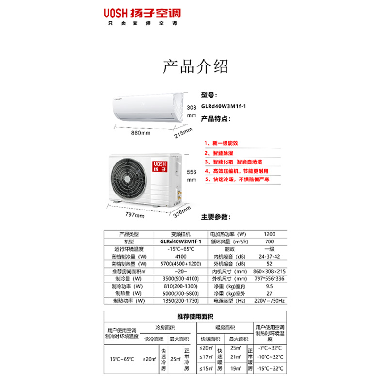 扬子GLRd40W3M1f-1 变频挂机(计价单位:台)白色高清大图