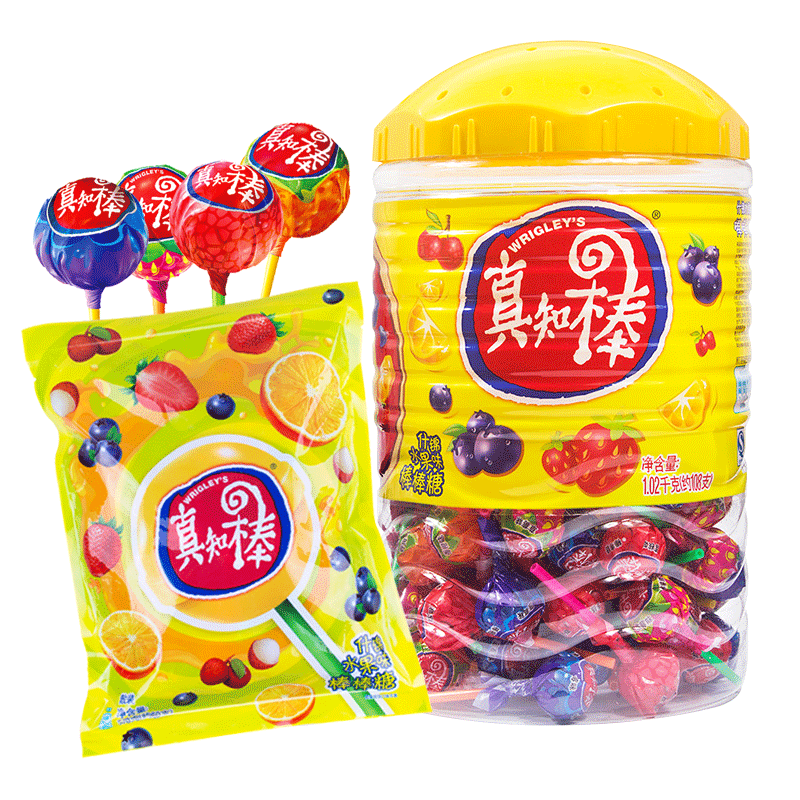 真知棒(PimPom) 水果棒棒糖108支桶装 网红糖果童年怀旧送礼小零食喜糖高清大图
