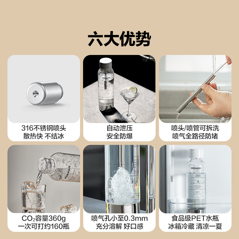 mokkom磨客气泡水机家用自制碳酸饮料打气机器 可乐汽水气泡机奶茶店 苏打水机 银色 MK-806高清大图