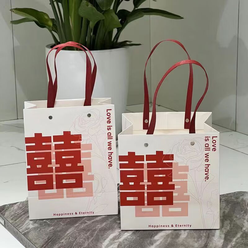 维诺亚结婚喜糖喜字礼品袋订婚伴手礼手提袋大容量纸袋礼物袋高颜值袋子高清大图