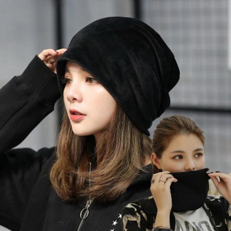 新品套头帽加厚月子帽时尚街舞帽子女保暖堆堆帽围脖两用包头帽卡其色