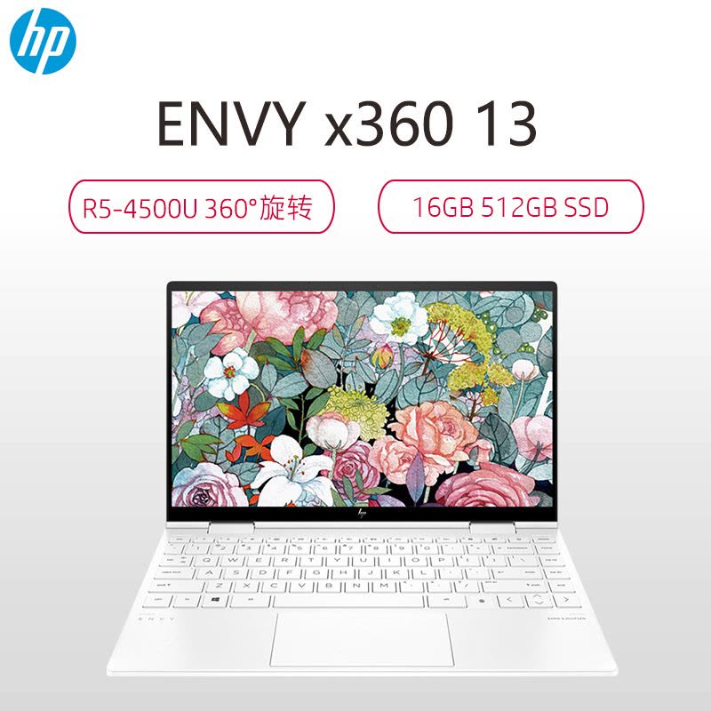 惠普(HP)Envy X360 13-ay1016AU 13.3英寸家用办公超轻薄翻转触控笔记本电脑(R5-5600U 16G 1TBSSD 72%色域 指纹识别 IPS)白定制款图片