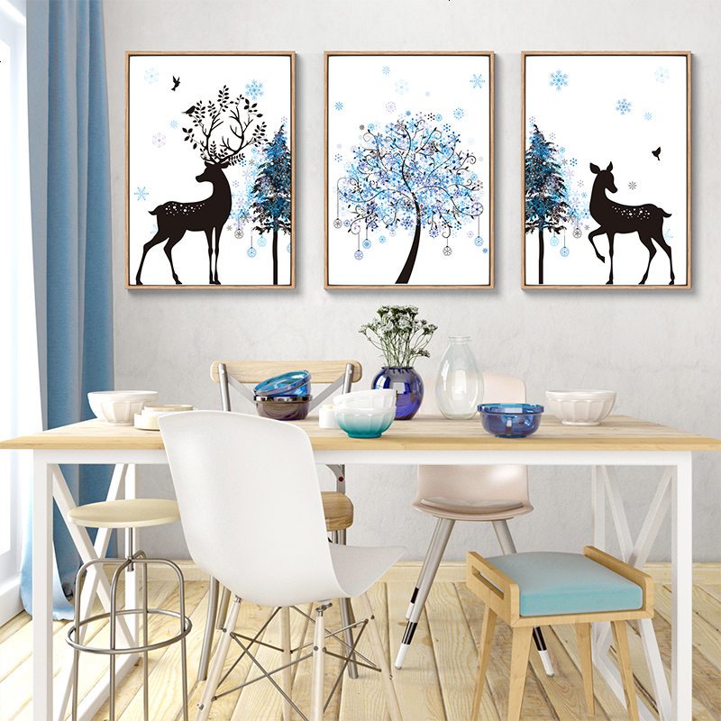 简约现代装饰画房间客厅卧室墙壁挂画创意个性雪花林麋鹿动物壁画
