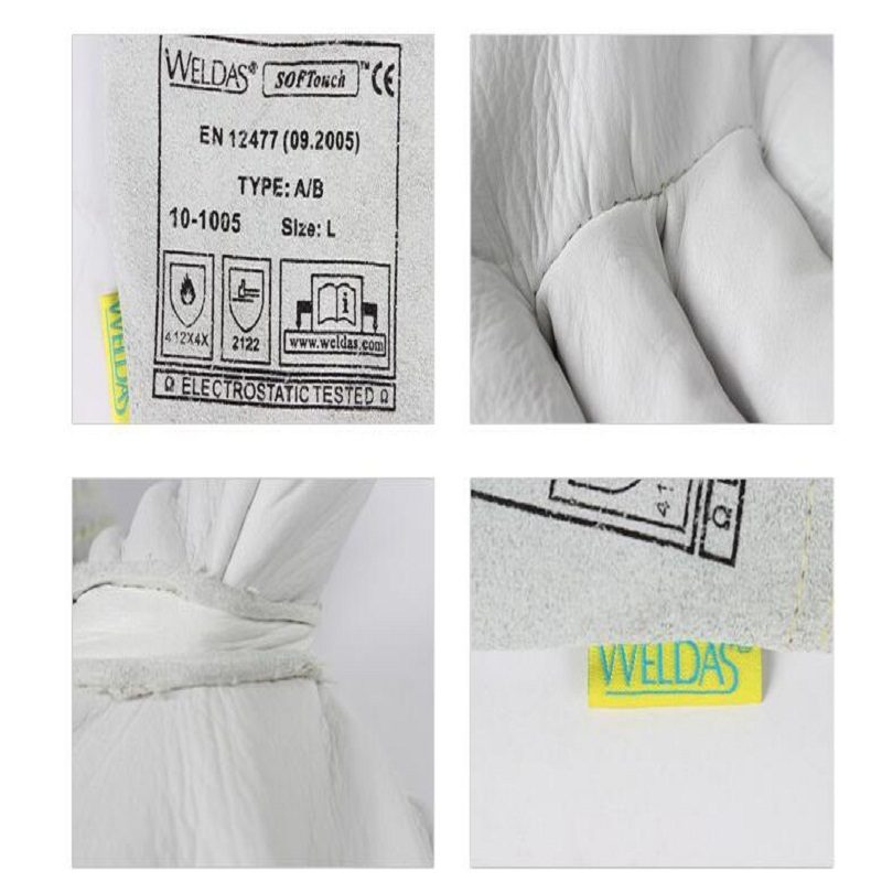 WELDAS/威特仕 白色牛青皮长袖筒款 电焊手套 10-1005(L-XL) (单位:副)