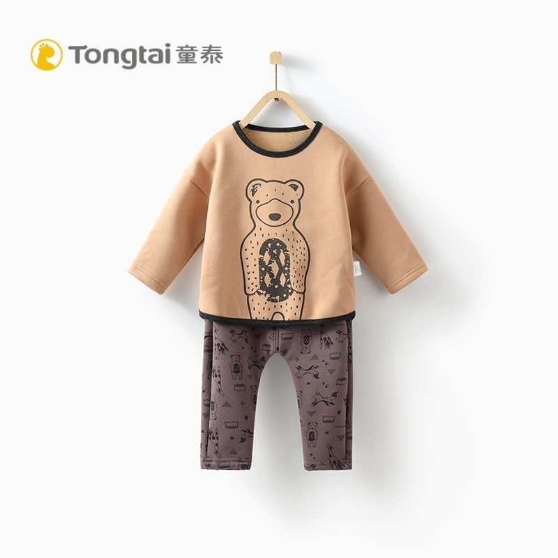 童泰秋冬儿童加绒套头套装1-4岁男女宝宝圆领保暖上衣裤子两件套