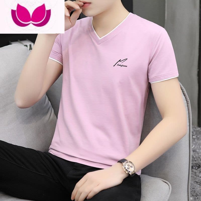 七斓夏季短袖男士T恤V领男装新款上衣时尚百搭潮流休闲t恤打底衫图片