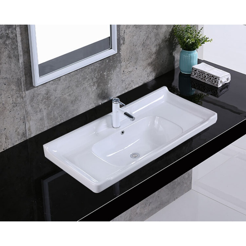 卫生间陶瓷台面一体台盆牛角高挡水边洗手面脸池柜盆50厘米11米安心抵