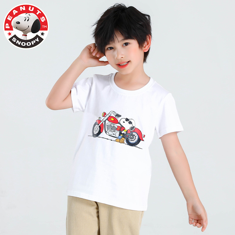 史努比snoopy亲子装纯棉短袖t恤圆领半袖夏季男童女童运动休闲儿童t恤