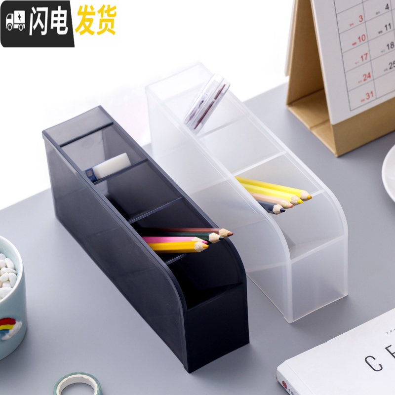 三维工匠斜插式笔筒 大号透明化妆刷收纳盒 桌面办公笔架 学生ins简约笔桶 北欧蓝高清大图