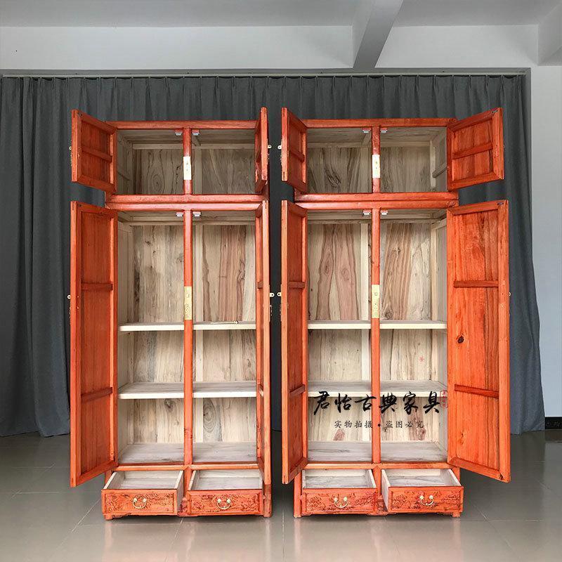 卧室家具香樟木顶箱柜中式复古花衣柜储物收纳柜全樟木衣橱防潮_386 支持定做样式、尺寸颜色2门