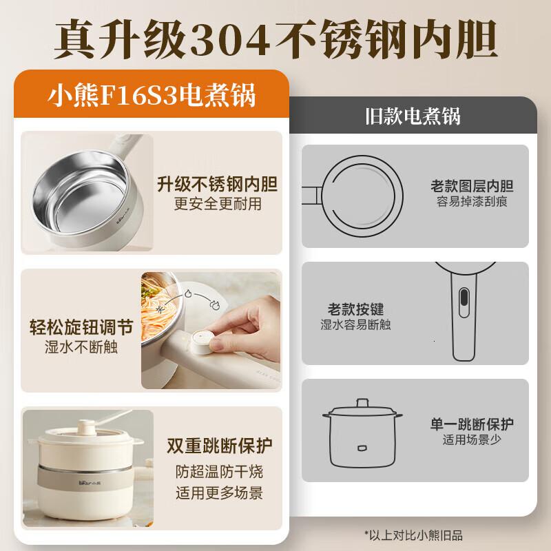 小熊(Bear)分体式电煮锅 长柄家用小型电火锅 多功能电热锅学生宿舍 1.2L DRG-F16S3高清大图