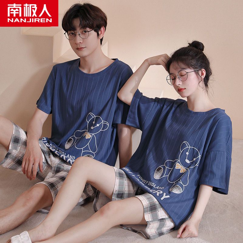 情侣睡衣夏季2023年新款男女薄款短袖夏天可爱家居服两件套装高清大图