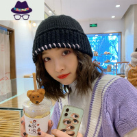 帽子女秋冬季韩版渔夫帽锁边气质盆帽大头显脸小保暖粗毛线针织帽 FISH BASKET