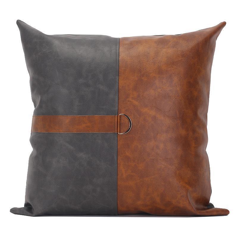 家柏饰(CORATED)北欧抱枕客厅现代皮沙发皮靠枕简约轻奢仿质靠垫定制 灰色半拼接抱枕/50X50cm 外套+枕芯
