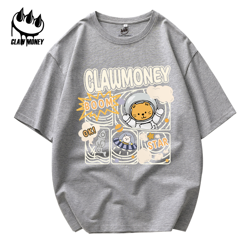 Claw money 短袖T恤男2022夏新品纯棉男士短袖上衣情侣印花男装