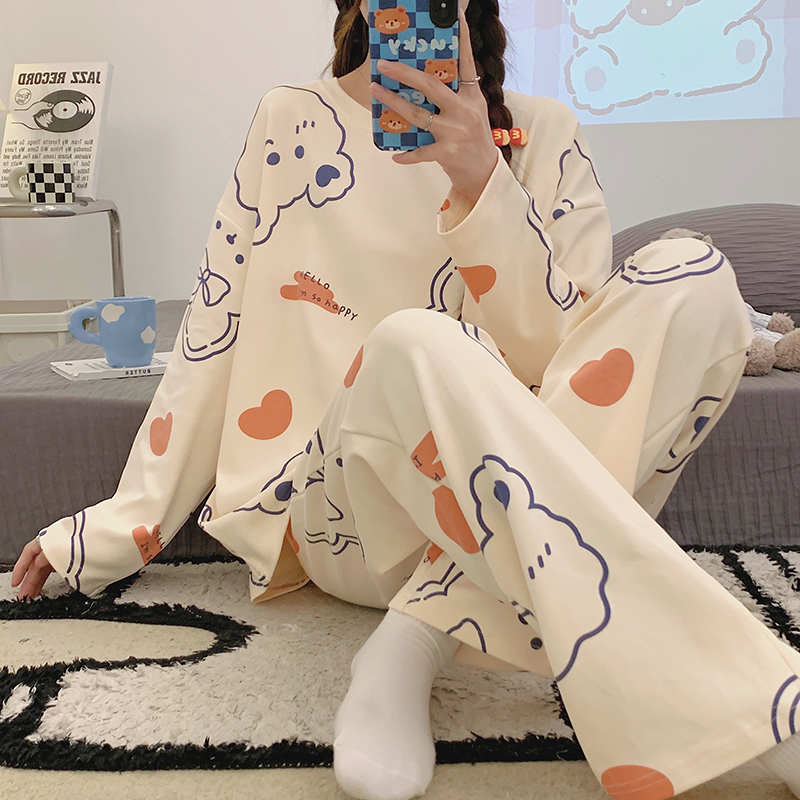 长袖长裤睡衣女春秋款纯棉夏天可爱女款女孩初中生家居服2025新款 XXL QGL-8012