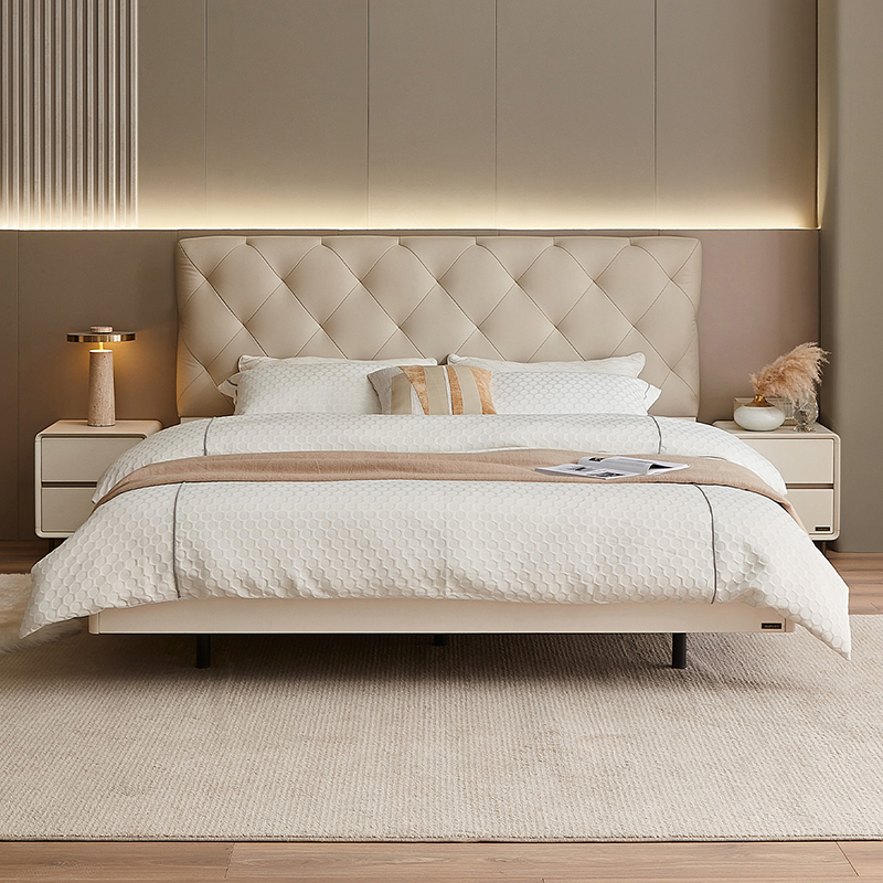 全友家居主卧大床现代轻奢软包床头皮艺床家用悬浮双人床板式床129326