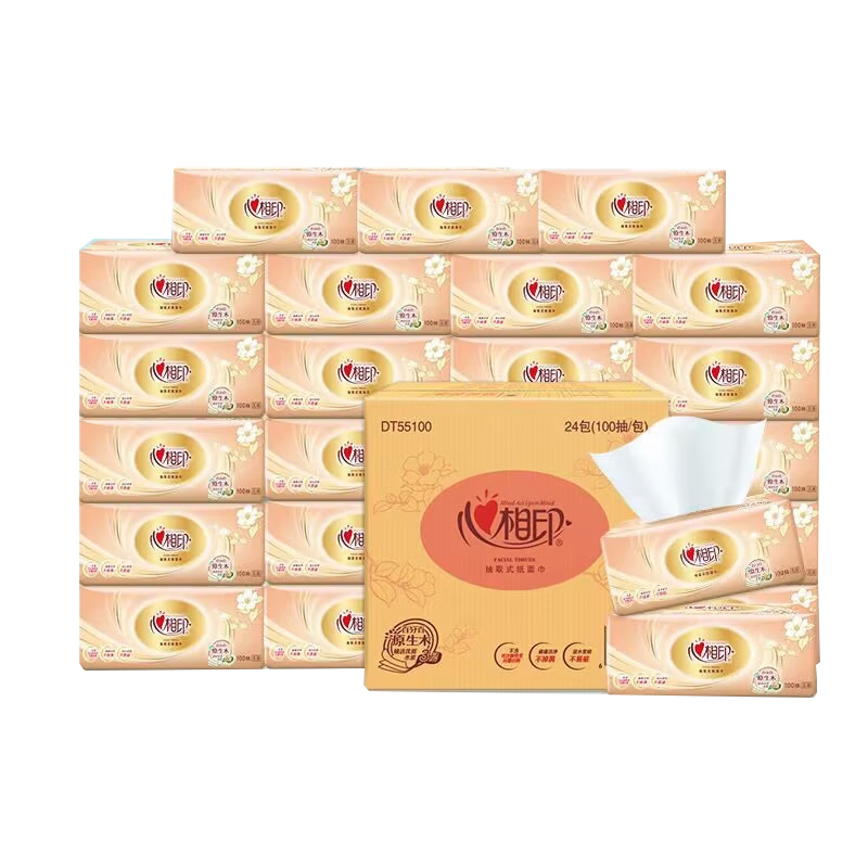 心相印 抽纸 金装经典系列24包100抽3层塑装纸面巾 DT55100(箱装)