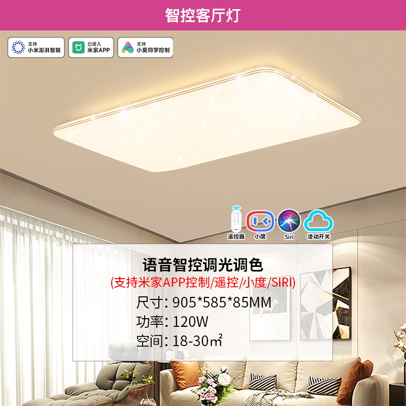雷士照明NVC 语音智能遥控吸顶灯客厅灯卧室灯吊灯灯具套餐浪漫满天星现代简约灯具客厅吸顶灯组合 语音智控【欣韵】120瓦丨客厅灯