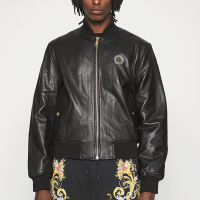 versace jeans couture范思哲男女同款黑色微标饰仿皮飞行员夹克外套E71GAVP06-ECP001