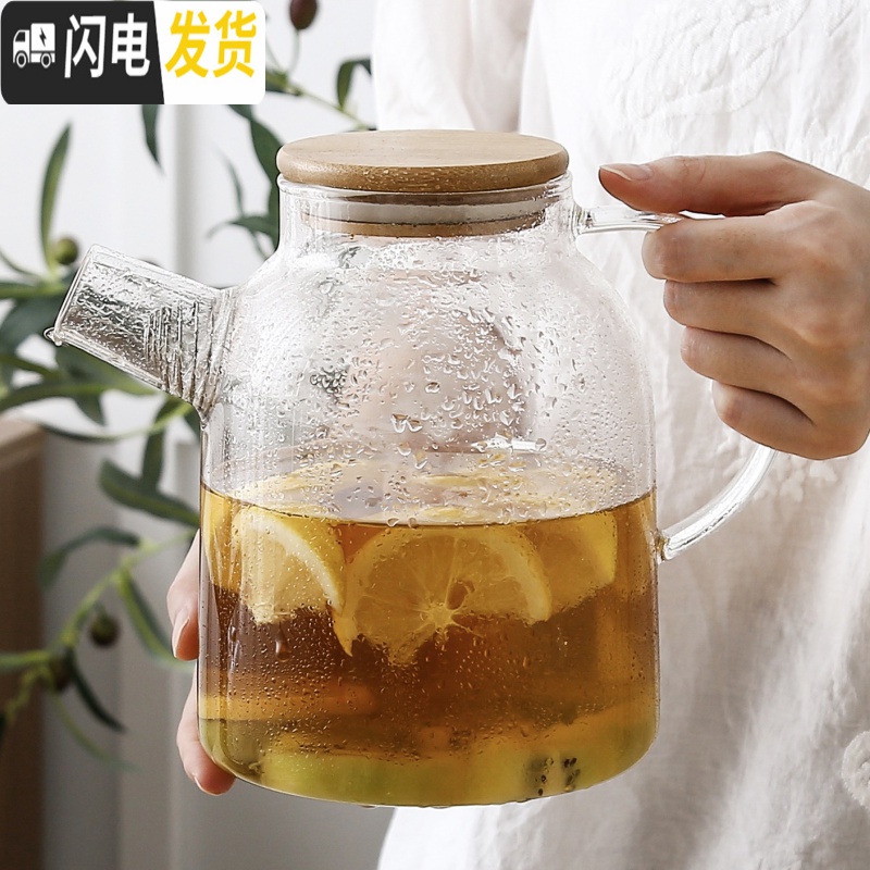 三维工匠玻璃冷水壶套装欧式可高温凉水壶杯子家用大容量凉白开热水壶防爆 透明F6杯1架高清大图