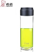 希诺玻璃杯透明水杯 带盖加厚创意杯子户外便携带提环防漏随手杯525ml XN-6036