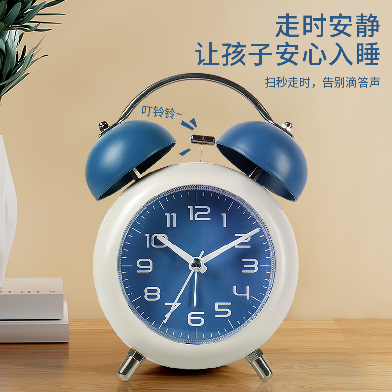时尚简约学生打铃闹钟卧室现代儿童床头夜灯时钟家用钟表ha18f