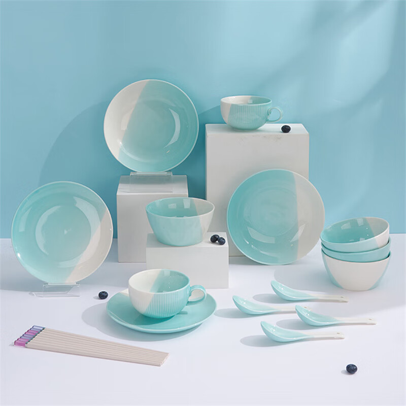 多样屋(TAYOHYA) 悠蓝高温色釉中餐具18件套(LX)