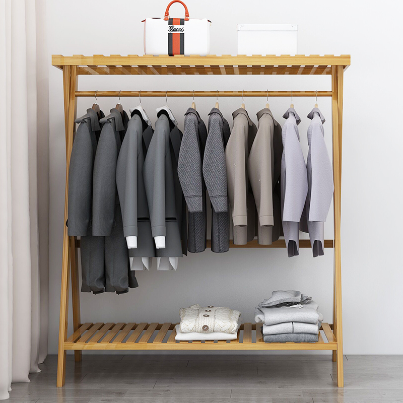 简易衣架落地挂衣架衣服的架子落地式卧室置物架家用实木衣帽架报价_