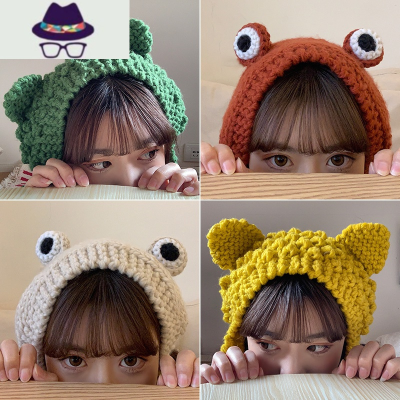 帽子女秋冬青蛙针织毛线帽韩版潮可爱头套护耳帽学生网红卡通耳罩fish