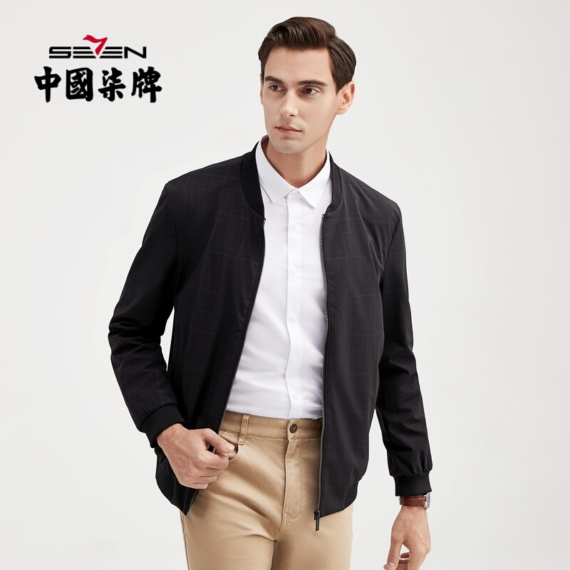 柒牌男装茄克衫男士外套秋新款商务休闲百搭长袖格纹棒球领夹克上衣