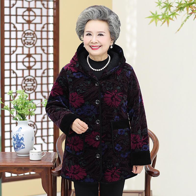 迪鲁奥(DILUAO)奶奶装冬装棉衣中老年女装棉服外套60-70-80岁妈妈加绒厚款棉袄老年人衣服