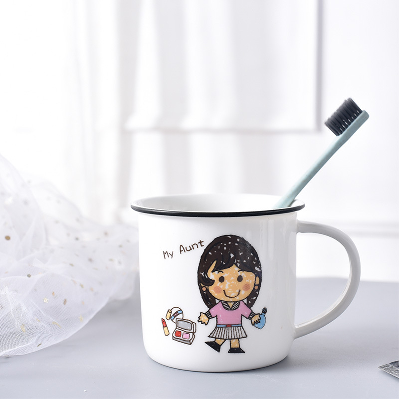 一家人漱口牙缸杯可爱儿童亲子刷牙杯家用四口杯子情侣洗漱杯陶瓷 三维工匠 漱口杯-姨-姨