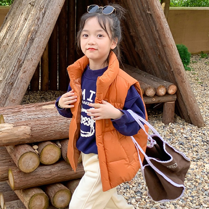 冬季儿童棉马甲男女童洋气韩版中小童立领加厚外穿马夹 棕色 110身高建议100-110CM