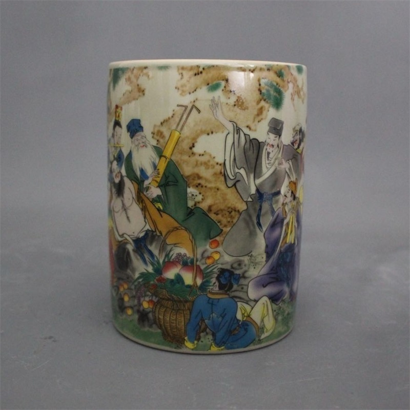 美帮汇治款粉彩人物八仙笔筒景德镇仿古陶瓷家居装饰办公展柜摆件高清大图