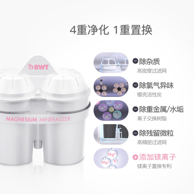 德国BWT净水壶净水器过滤水壶家用进口镁离子活力款滤芯1壶13芯