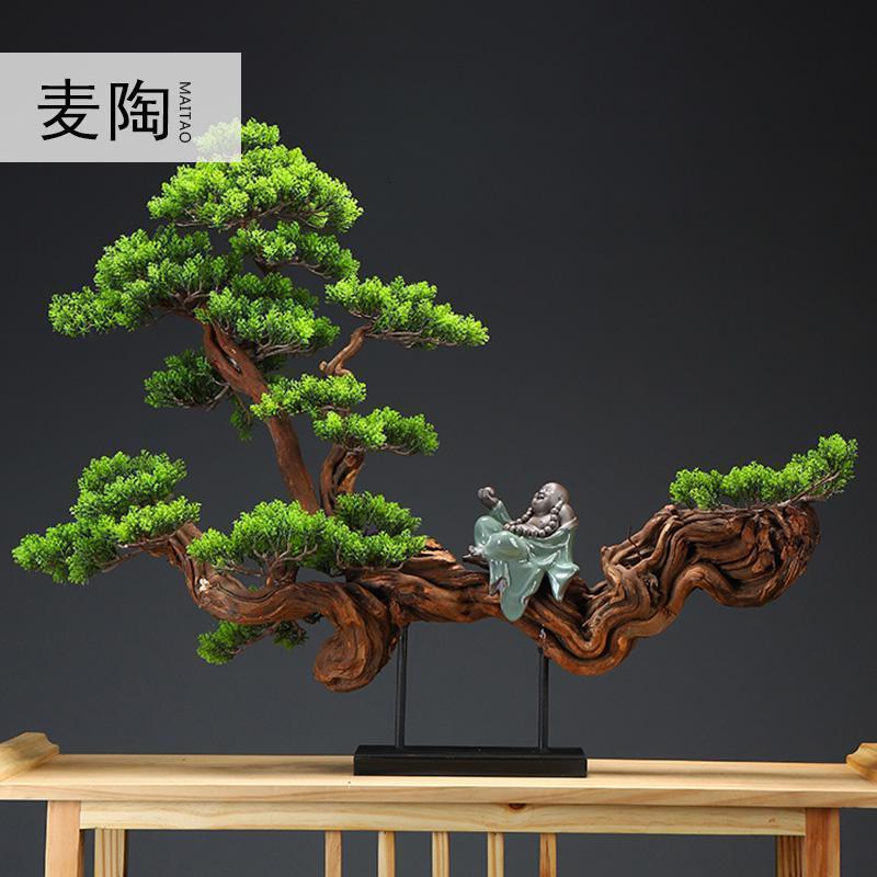 仿真新中式迎客松盆景绿植客厅酒店家居玄关装饰品样板间软装摆件_872