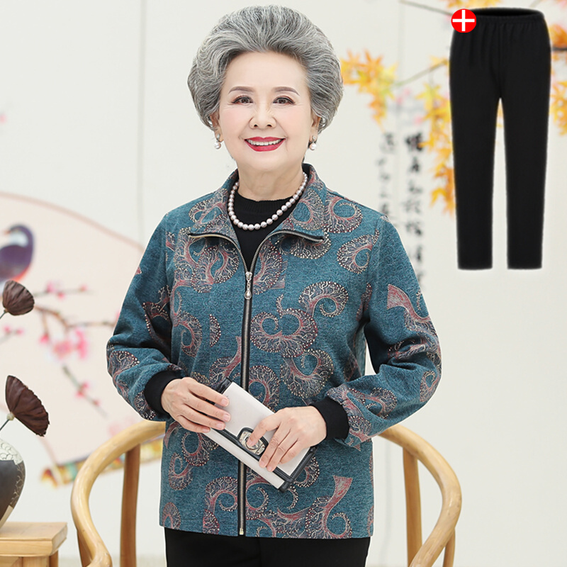 迪鲁奥(DILUAO)中老年人春装女夹克衫妈妈装休闲外套60-70-80岁奶奶春秋老人衣服