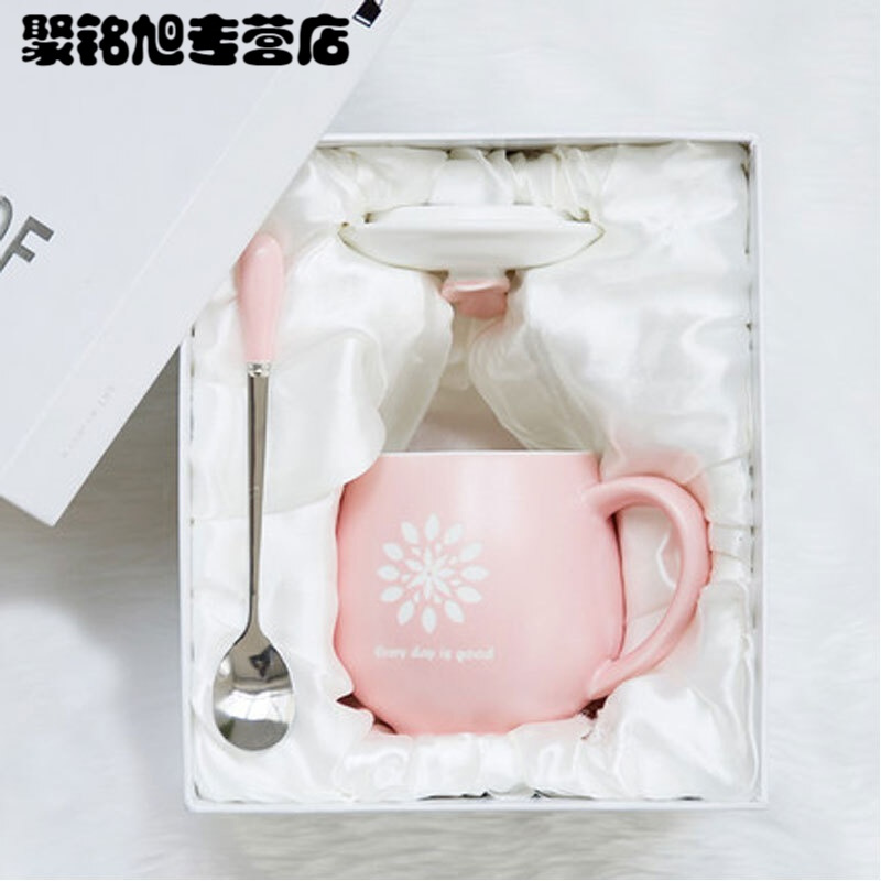 陶瓷杯早餐牛奶杯水杯咖啡杯马克杯带盖勺创意简约家用办公喝水杯子