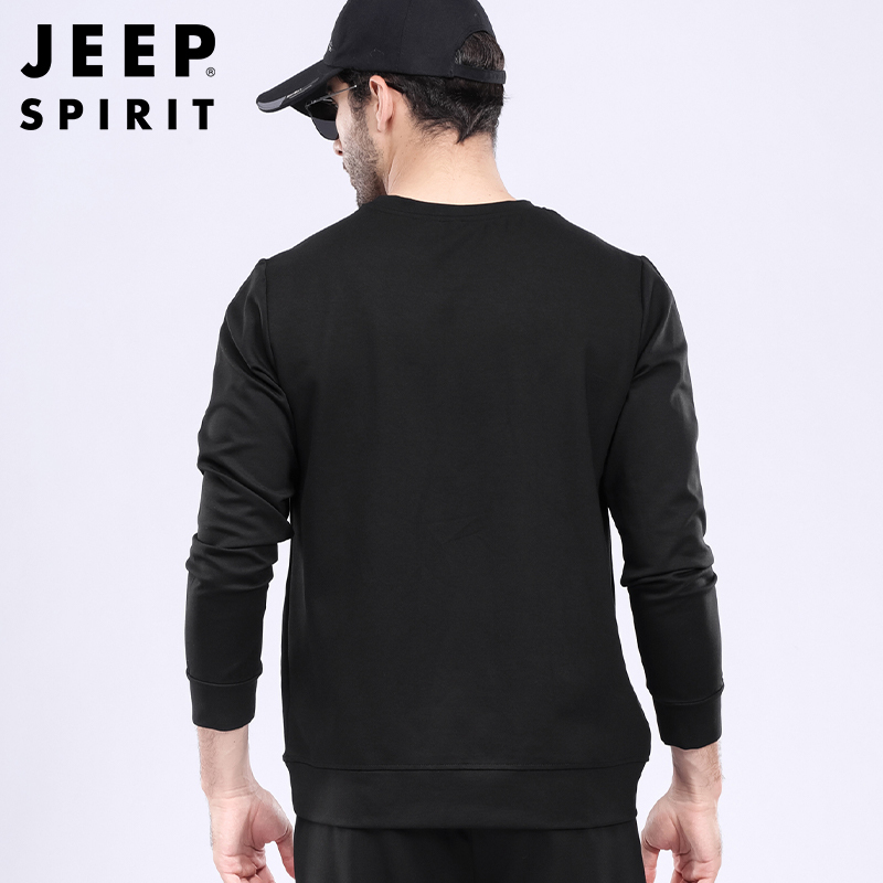 JEEP SPIRIT吉普2022新款男士卫衣圆领男宽松休闲大码长袖纯色T恤套头上衣打底衫