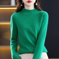 一线成衣半高领镂空半身花女装秋冬新款针织衫宽松毛衣打底衫 XL 祖母绿