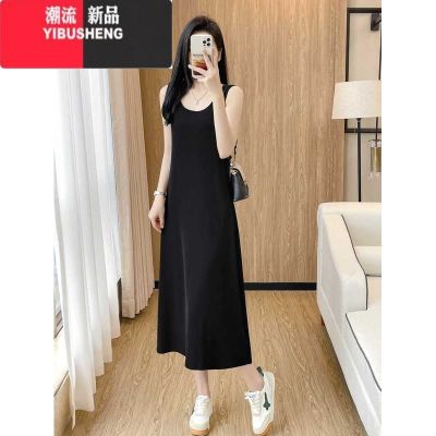 YIBUSHENG季短袖衬衫外套搭无袖背心小黑裙女小个子显高两件套连衣裙套装 黑色背心裙高个子款 XL