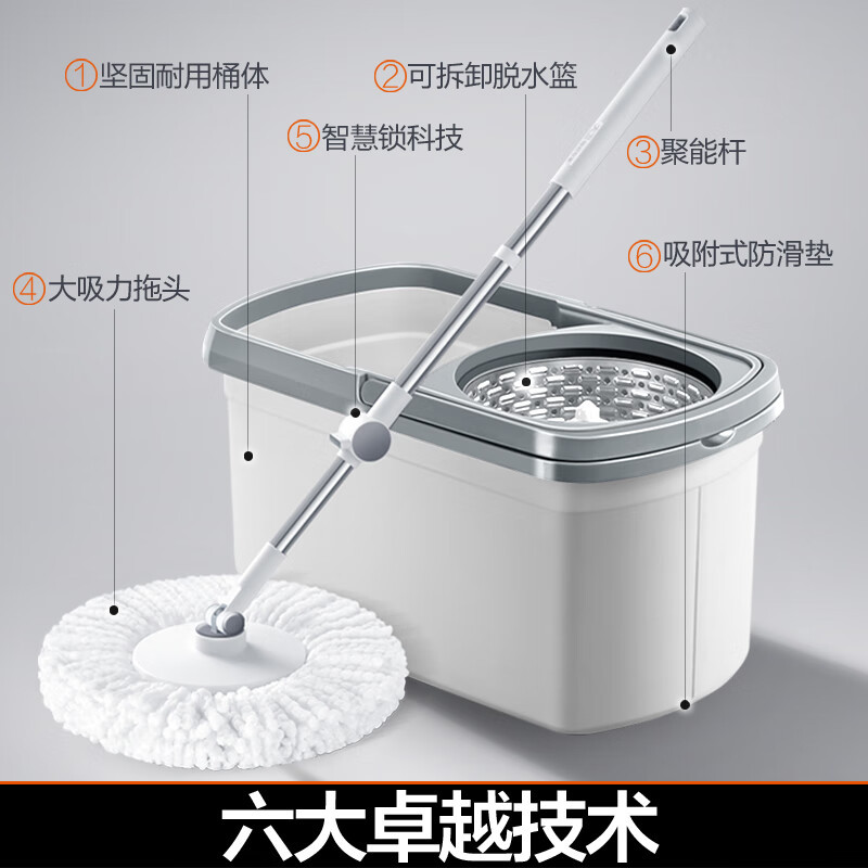 大卫拖把双驱动旋转拖把桶套装免手洗干湿两用D10 1杆4头高清大图