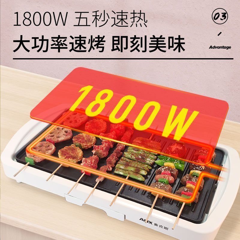奥克斯 AUX-LA105 电烤盘烧烤炉家用电烤炉烤肉盘韩式不粘烤肉锅烧烤铁板烧盘烤鱼锅烤盘无烟不溅油