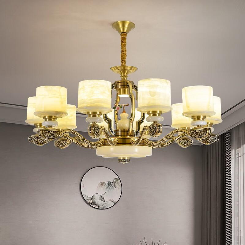 觅物新中式吊灯客厅灯2023年新款全铜天然玉石中国风大厅餐厅别墅灯具