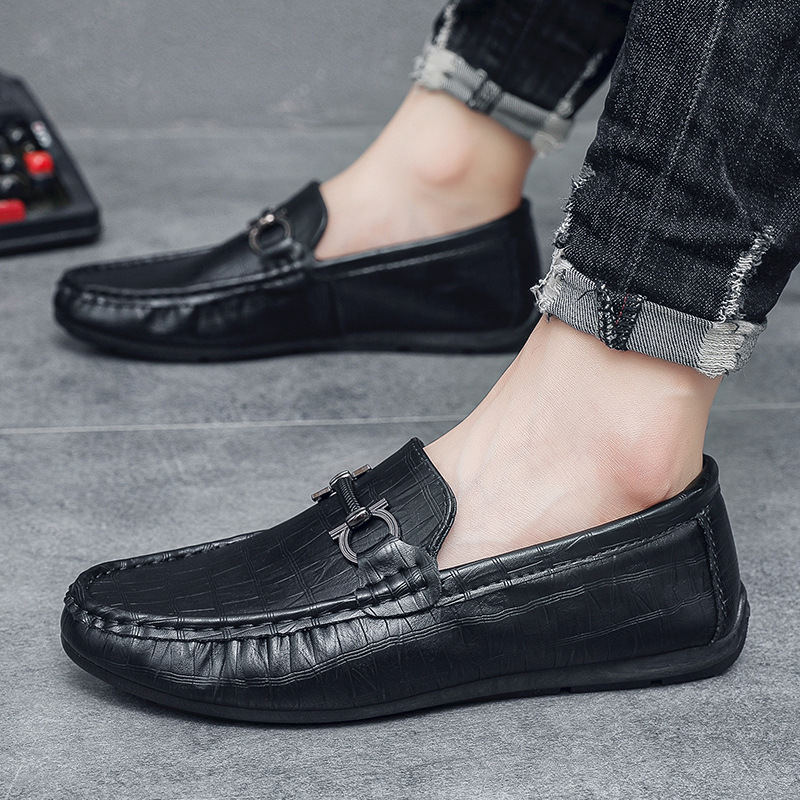 奥康豆豆鞋男2024年新款男鞋秋季潮流懒人套脚一脚蹬软底男士休闲皮鞋