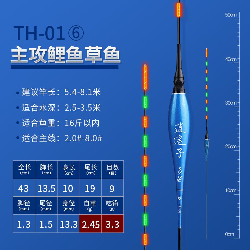 电子漂夜光漂水洗无影鲫鱼漂高灵敏超亮醒目夜钓大物纳米浮漂 TH-01 1号吃铅1.4g高灵敏